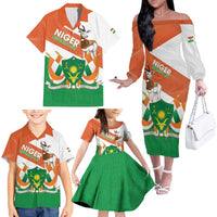 Niger Republic Day Family Matching Off The Shoulder Long Sleeve Dress and Hawaiian Shirt Coat Of Arms With Dama Gazelle - Wonder Print Shop