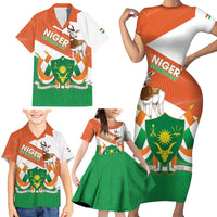 Niger Republic Day Family Matching Short Sleeve Bodycon Dress and Hawaiian Shirt Coat Of Arms With Dama Gazelle - Wonder Print Shop