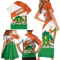 Niger Republic Day Family Matching Short Sleeve Bodycon Dress and Hawaiian Shirt Coat Of Arms With Dama Gazelle - Wonder Print Shop