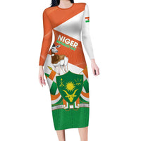 Niger Republic Day Long Sleeve Bodycon Dress Coat Of Arms With Dama Gazelle - Wonder Print Shop