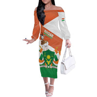 Niger Republic Day Off The Shoulder Long Sleeve Dress Coat Of Arms With Dama Gazelle - Wonder Print Shop