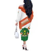 Niger Republic Day Off The Shoulder Long Sleeve Dress Coat Of Arms With Dama Gazelle - Wonder Print Shop