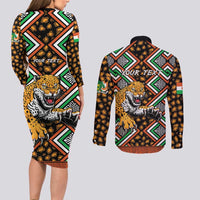 Personalized Niger Couples Matching Long Sleeve Bodycon Dress and Long Sleeve Button Shirt Leopard Ankara African Pattern - Wonder Print Shop
