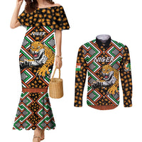 Personalized Niger Couples Matching Mermaid Dress and Long Sleeve Button Shirt Leopard Ankara African Pattern