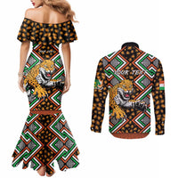Personalized Niger Couples Matching Mermaid Dress and Long Sleeve Button Shirt Leopard Ankara African Pattern