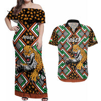 Personalized Niger Couples Matching Off Shoulder Maxi Dress and Hawaiian Shirt Leopard Ankara African Pattern - Wonder Print Shop