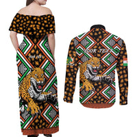 Personalized Niger Couples Matching Off Shoulder Maxi Dress and Long Sleeve Button Shirt Leopard Ankara African Pattern - Wonder Print Shop