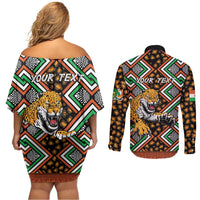 Personalized Niger Couples Matching Off Shoulder Short Dress and Long Sleeve Button Shirt Leopard Ankara African Pattern - Wonder Print Shop