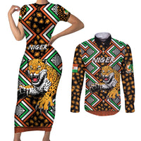 Personalized Niger Couples Matching Short Sleeve Bodycon Dress and Long Sleeve Button Shirt Leopard Ankara African Pattern - Wonder Print Shop