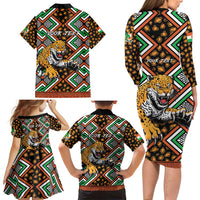 Personalized Niger Family Matching Long Sleeve Bodycon Dress and Hawaiian Shirt Leopard Ankara African Pattern - Wonder Print Shop