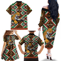 Personalized Niger Family Matching Off The Shoulder Long Sleeve Dress and Hawaiian Shirt Leopard Ankara African Pattern - Wonder Print Shop