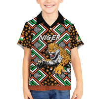 Personalized Niger Family Matching Off The Shoulder Long Sleeve Dress and Hawaiian Shirt Leopard Ankara African Pattern - Wonder Print Shop