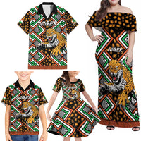 Personalized Niger Family Matching Off Shoulder Maxi Dress and Hawaiian Shirt Leopard Ankara African Pattern - Wonder Print Shop