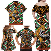 Personalized Niger Family Matching Off Shoulder Maxi Dress and Hawaiian Shirt Leopard Ankara African Pattern - Wonder Print Shop