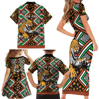 Personalized Niger Family Matching Short Sleeve Bodycon Dress and Hawaiian Shirt Leopard Ankara African Pattern - Wonder Print Shop