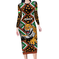 Personalized Niger Long Sleeve Bodycon Dress Leopard Ankara African Pattern - Wonder Print Shop