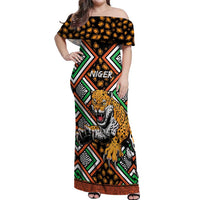 Personalized Niger Off Shoulder Maxi Dress Leopard Ankara African Pattern - Wonder Print Shop