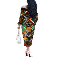 Personalized Niger Off The Shoulder Long Sleeve Dress Leopard Ankara African Pattern - Wonder Print Shop