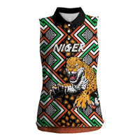 Personalized Niger Women Sleeveless Polo Shirt Leopard Ankara African Pattern - Wonder Print Shop