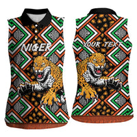 Personalized Niger Women Sleeveless Polo Shirt Leopard Ankara African Pattern - Wonder Print Shop