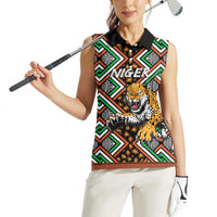 Personalized Niger Women Sleeveless Polo Shirt Leopard Ankara African Pattern - Wonder Print Shop