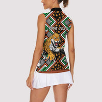 Personalized Niger Women Sleeveless Polo Shirt Leopard Ankara African Pattern - Wonder Print Shop