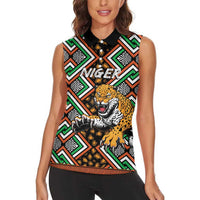 Personalized Niger Women Sleeveless Polo Shirt Leopard Ankara African Pattern - Wonder Print Shop