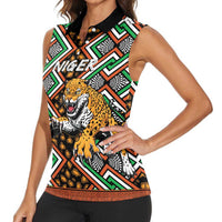Personalized Niger Women Sleeveless Polo Shirt Leopard Ankara African Pattern - Wonder Print Shop