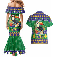 Brazil Christmas Couples Matching Mermaid Dress and Hawaiian Shirt Toco Toucan Feliz Natal - Wonder Print Shop