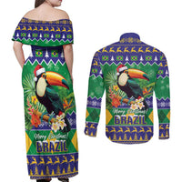 Brazil Christmas Couples Matching Off Shoulder Maxi Dress and Long Sleeve Button Shirt Toco Toucan Feliz Natal - Wonder Print Shop