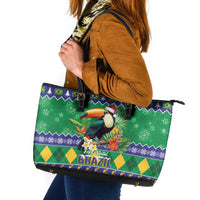 Brazil Christmas Leather Tote Bag Toco Toucan Feliz Natal - Wonder Print Shop