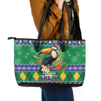 Brazil Christmas Leather Tote Bag Toco Toucan Feliz Natal - Wonder Print Shop