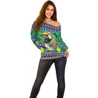 Brazil Christmas Off Shoulder Sweater Toco Toucan Feliz Natal - Wonder Print Shop