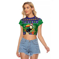 Brazil Christmas Raglan Cropped T Shirt Toco Toucan Feliz Natal - Wonder Print Shop