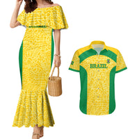 Custom Brazil Football Couples Matching Mermaid Dress and Hawaiian Shirt Vamos Selecao - Yellow - Wonder Print Shop