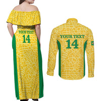 Custom Brazil Football Couples Matching Off Shoulder Maxi Dress and Long Sleeve Button Shirt Vamos Selecao - Yellow - Wonder Print Shop