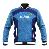 Custom Brazil Football Baseball Jacket Vamos Selecao - Blue - Wonder Print Shop