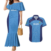 Custom Brazil Football Couples Matching Mermaid Dress and Hawaiian Shirt Vamos Selecao - Blue - Wonder Print Shop