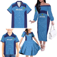 Custom Brazil Football Family Matching Off The Shoulder Long Sleeve Dress and Hawaiian Shirt Vamos Selecao - Blue - Wonder Print Shop