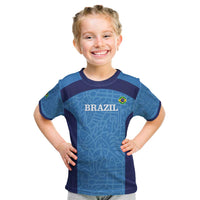 Custom Brazil Football Kid T Shirt Vamos Selecao - Blue - Wonder Print Shop