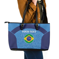 Custom Brazil Football Leather Tote Bag Vamos Selecao - Blue - Wonder Print Shop