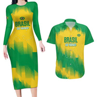 Custom Brasil Rugby 2025 Couples Matching Long Sleeve Bodycon Dress and Hawaiian Shirt Go Champions Yaras - Wonder Print Shop