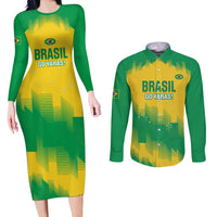 Custom Brasil Rugby 2025 Couples Matching Long Sleeve Bodycon Dress and Long Sleeve Button Shirt Go Champions Yaras - Wonder Print Shop