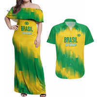 Custom Brasil Rugby 2025 Couples Matching Off Shoulder Maxi Dress and Hawaiian Shirt Go Champions Yaras - Wonder Print Shop