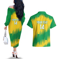 Custom Brasil Rugby 2025 Couples Matching Off The Shoulder Long Sleeve Dress and Hawaiian Shirt Go Champions Yaras - Wonder Print Shop