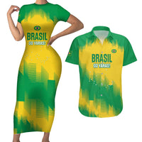 Custom Brasil Rugby 2025 Couples Matching Short Sleeve Bodycon Dress and Hawaiian Shirt Go Champions Yaras - Wonder Print Shop