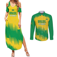 Custom Brasil Rugby 2025 Couples Matching Summer Maxi Dress and Long Sleeve Button Shirt Go Champions Yaras - Wonder Print Shop