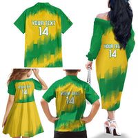 Custom Brasil Rugby 2025 Family Matching Off The Shoulder Long Sleeve Dress and Hawaiian Shirt Go Champions Yaras - Wonder Print Shop