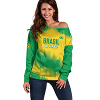 Custom Brasil Rugby 2025 Off Shoulder Sweater Go Champions Yaras - Wonder Print Shop
