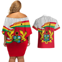 Ghana Independence Day Couples Matching Off Shoulder Short Dress and Hawaiian Shirt Gana Map Happy 67 Years Anniversary - Wonder Print Shop